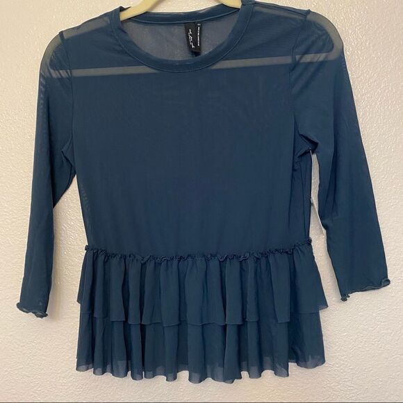 Urban Outfitters navy Mesh sheer coastal whimsy goth ruffle crop Top y2k S - Picture 3 of 10